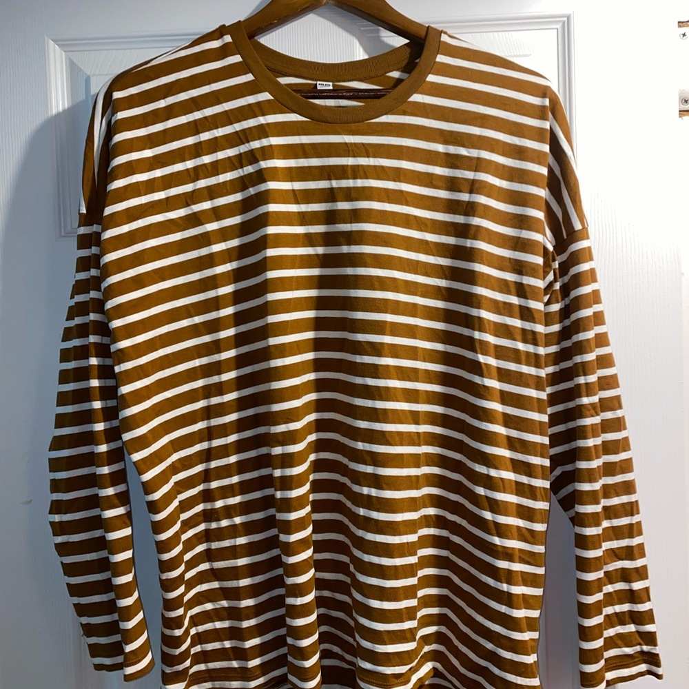 Uniqlo Brown and White Striped Long Sleeve Tee